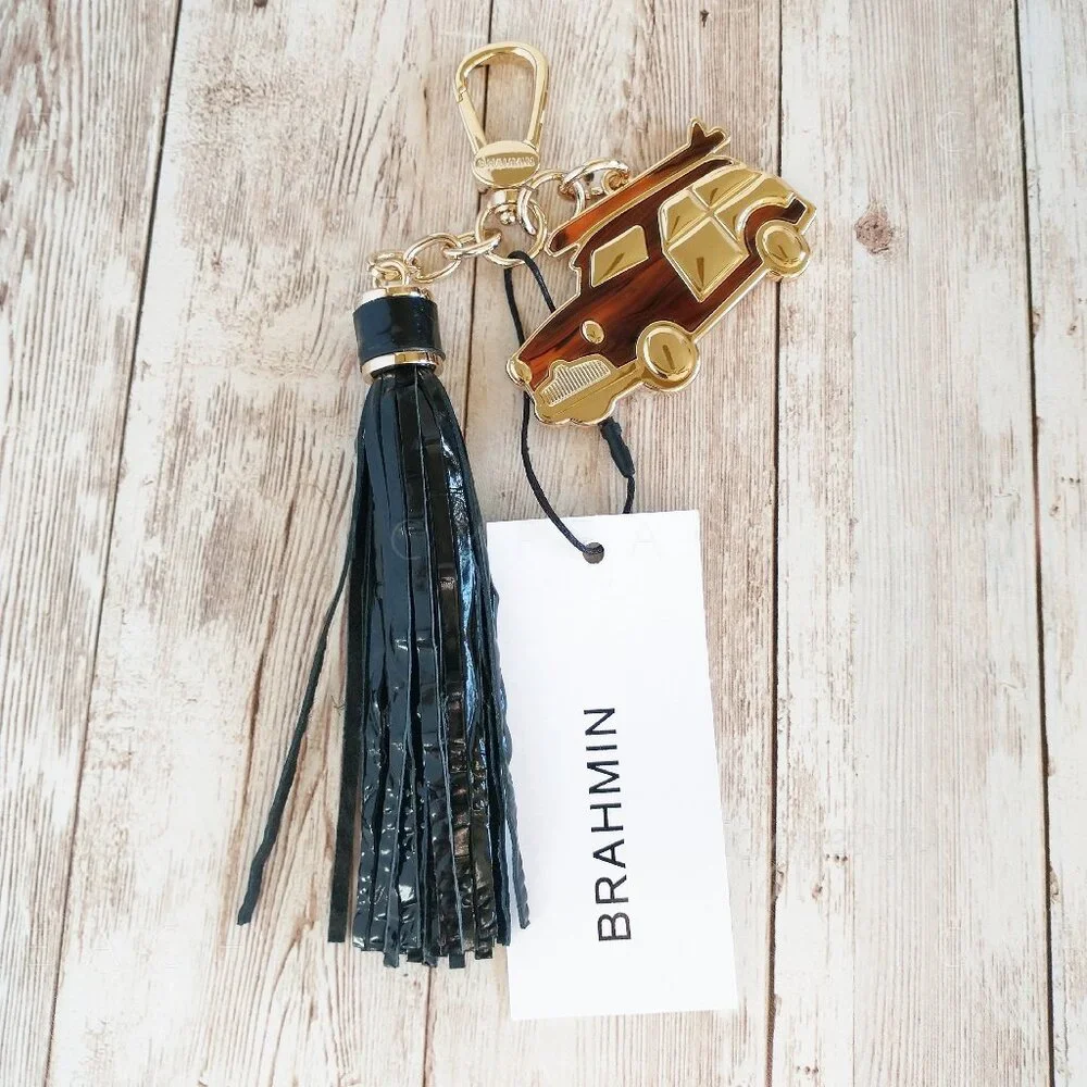 Brahmin Copa Car Tassel New Black Melbourne Key FOB Leather Resin Croc-Embossed - Picture 2 of 10